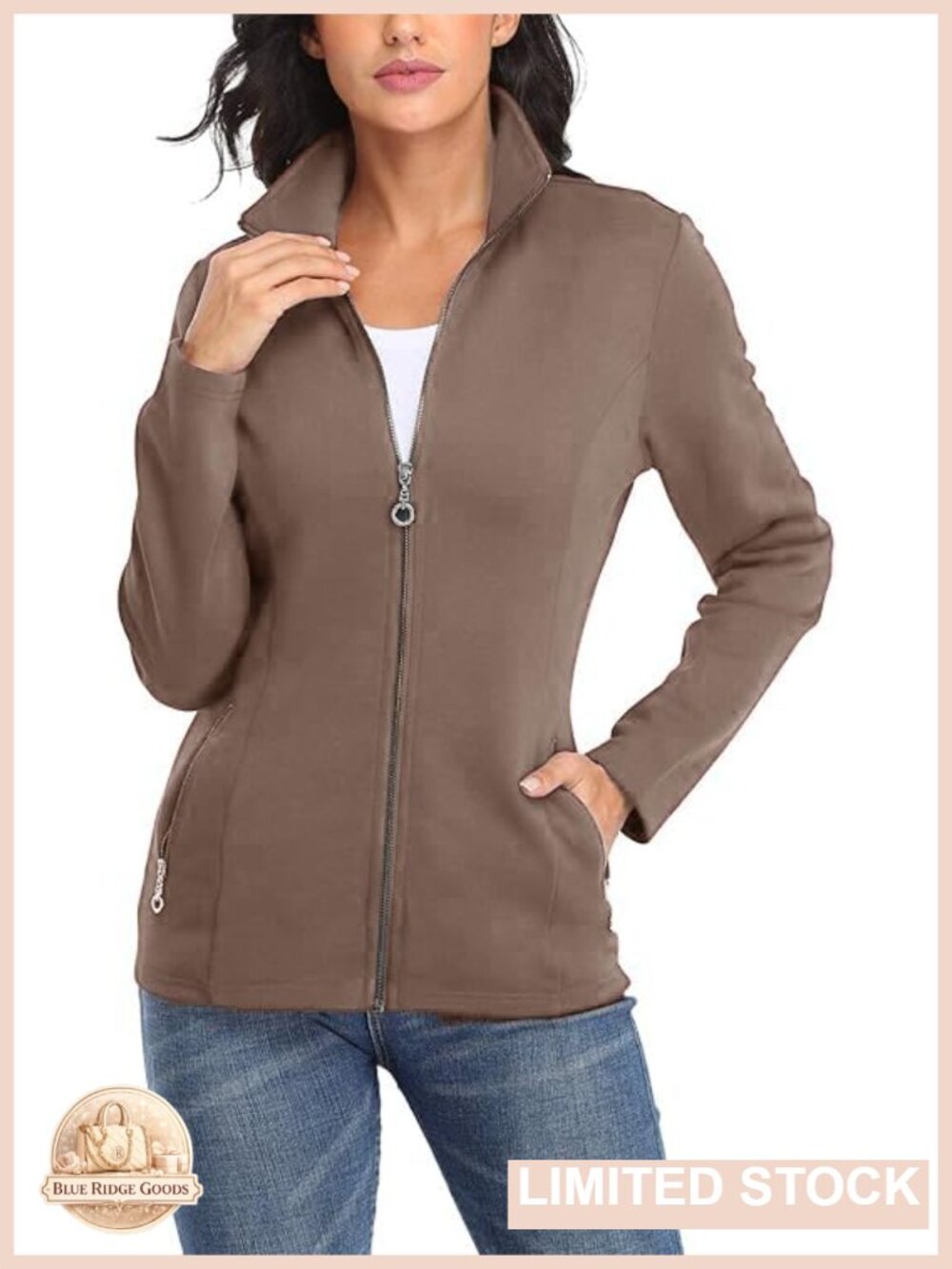 100% Cotton Full-Zip Slim Fit Running Jacket with Pockets